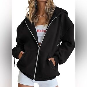 EFAN Women's Drawstring Zip Up Cute Hoodies Fall Jacket Oversized